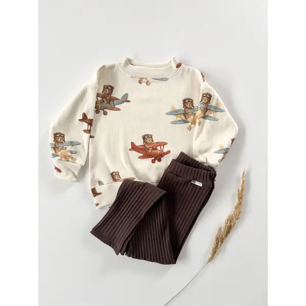 KOMPLET BLUZA ODLOTOWE MISIE + LEGGINSY PRĄŻKOWANE DARK CHOCOLATE